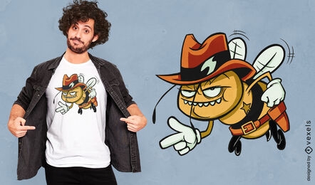 Design de camiseta de desenho animado de abelha de cowboy