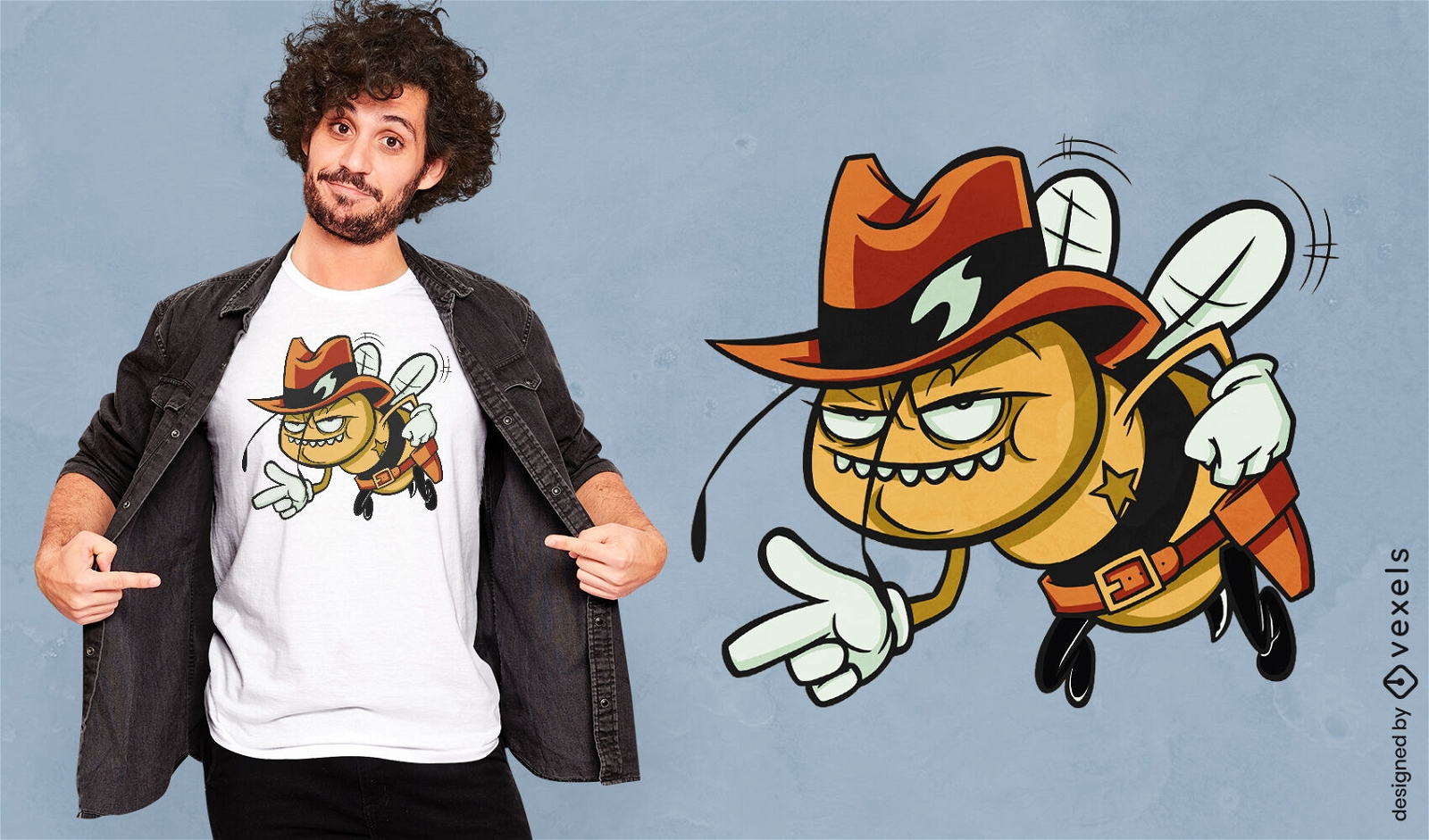 Design de camiseta de desenho animado de abelha de cowboy