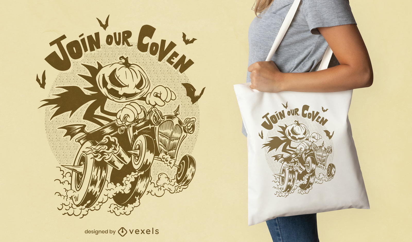 Pumpkin coven halloween tote bag design