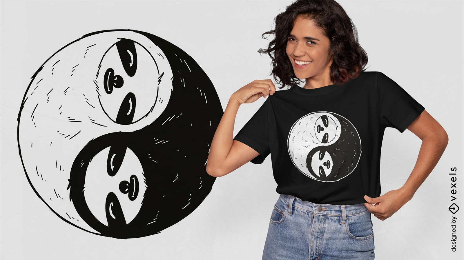 Diseño de camiseta perezoso yin y yang