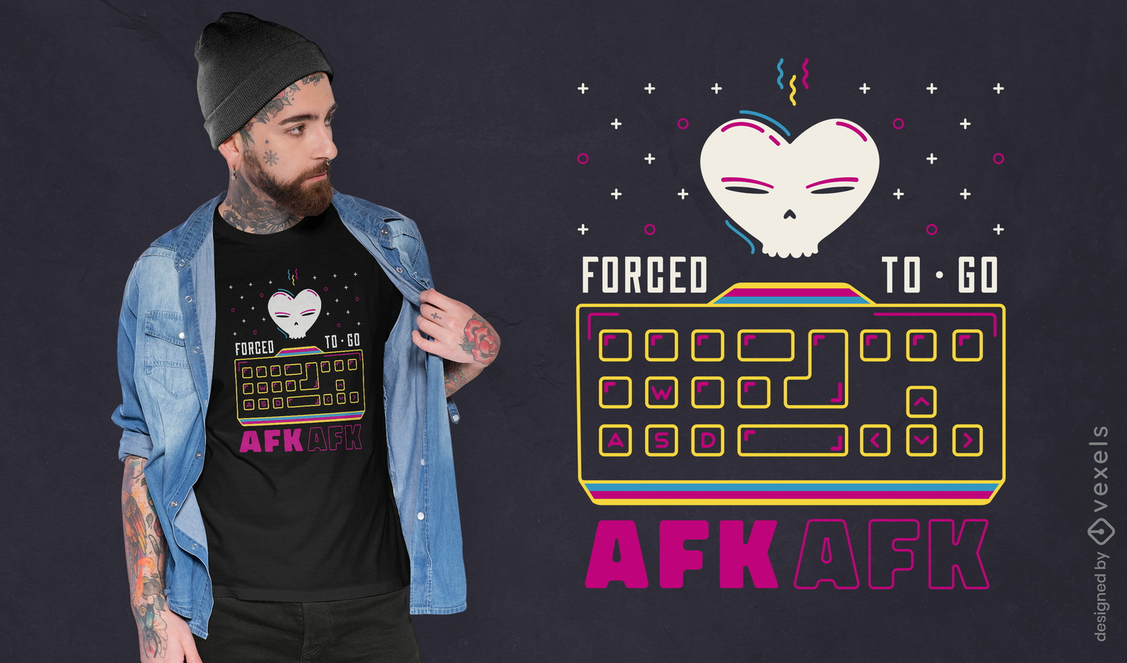 Diseño de camiseta con teclado para juegos AFK