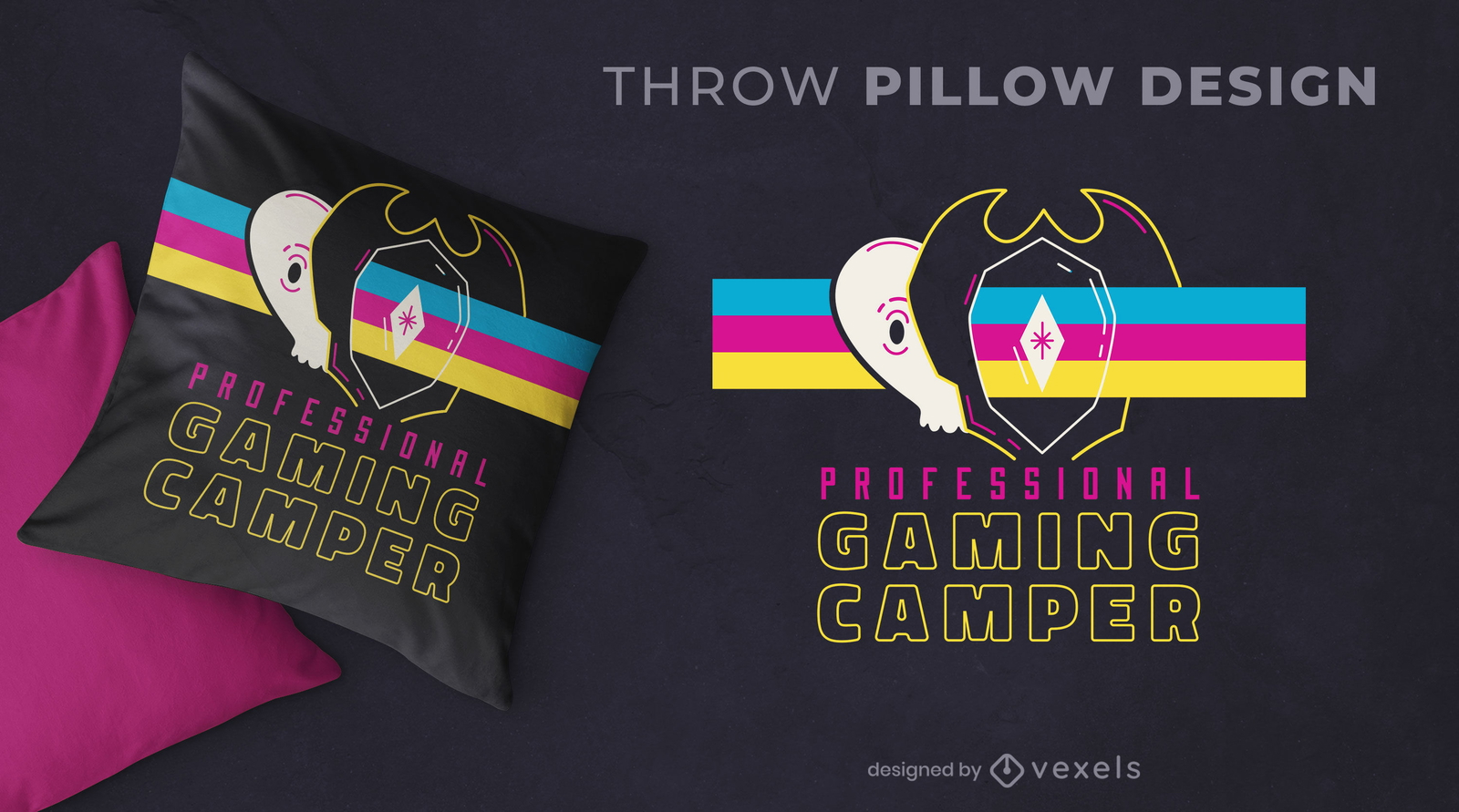 Diseño de almohada de tiro de camper de juego profesional