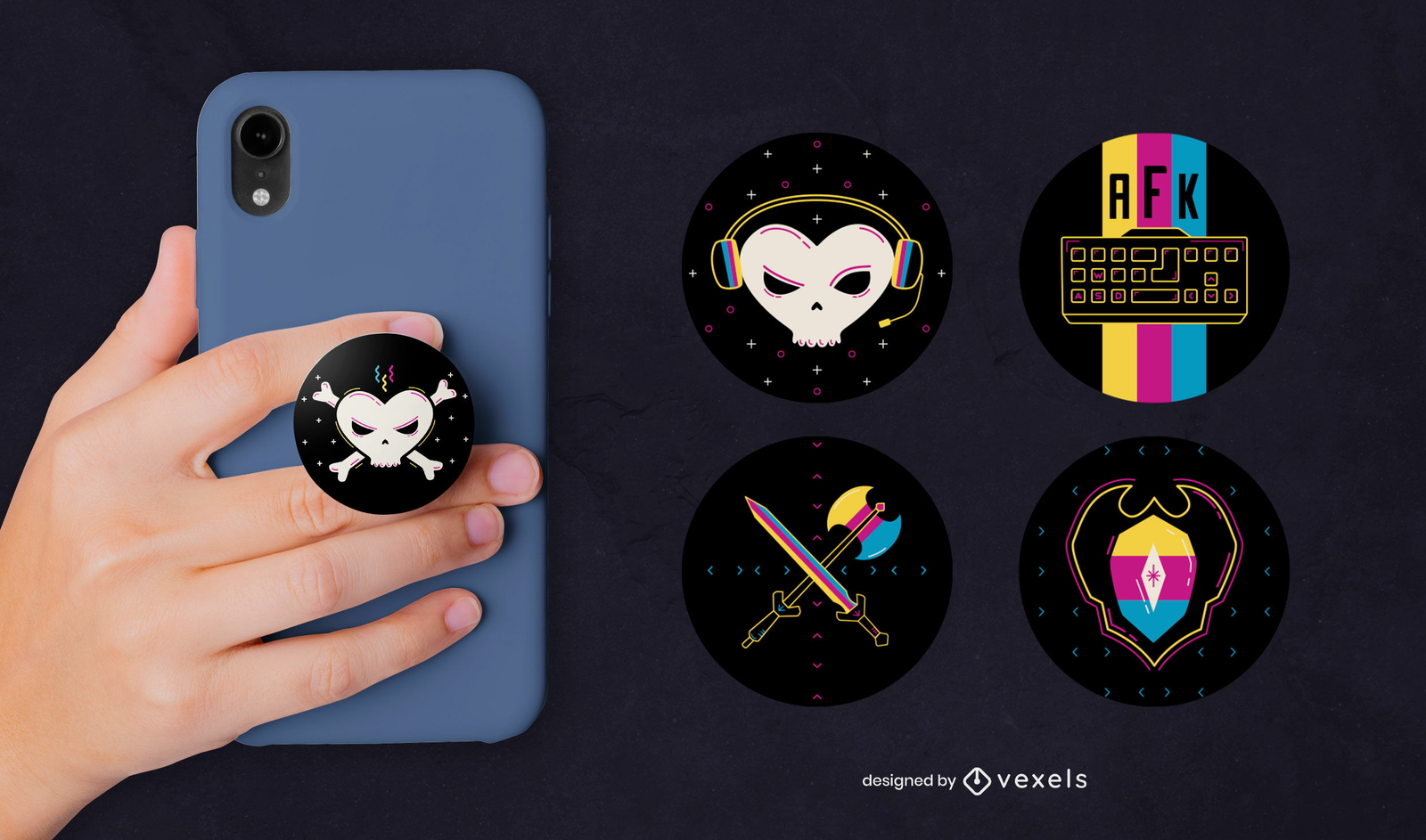 Designs de popsocket para jogos retrô