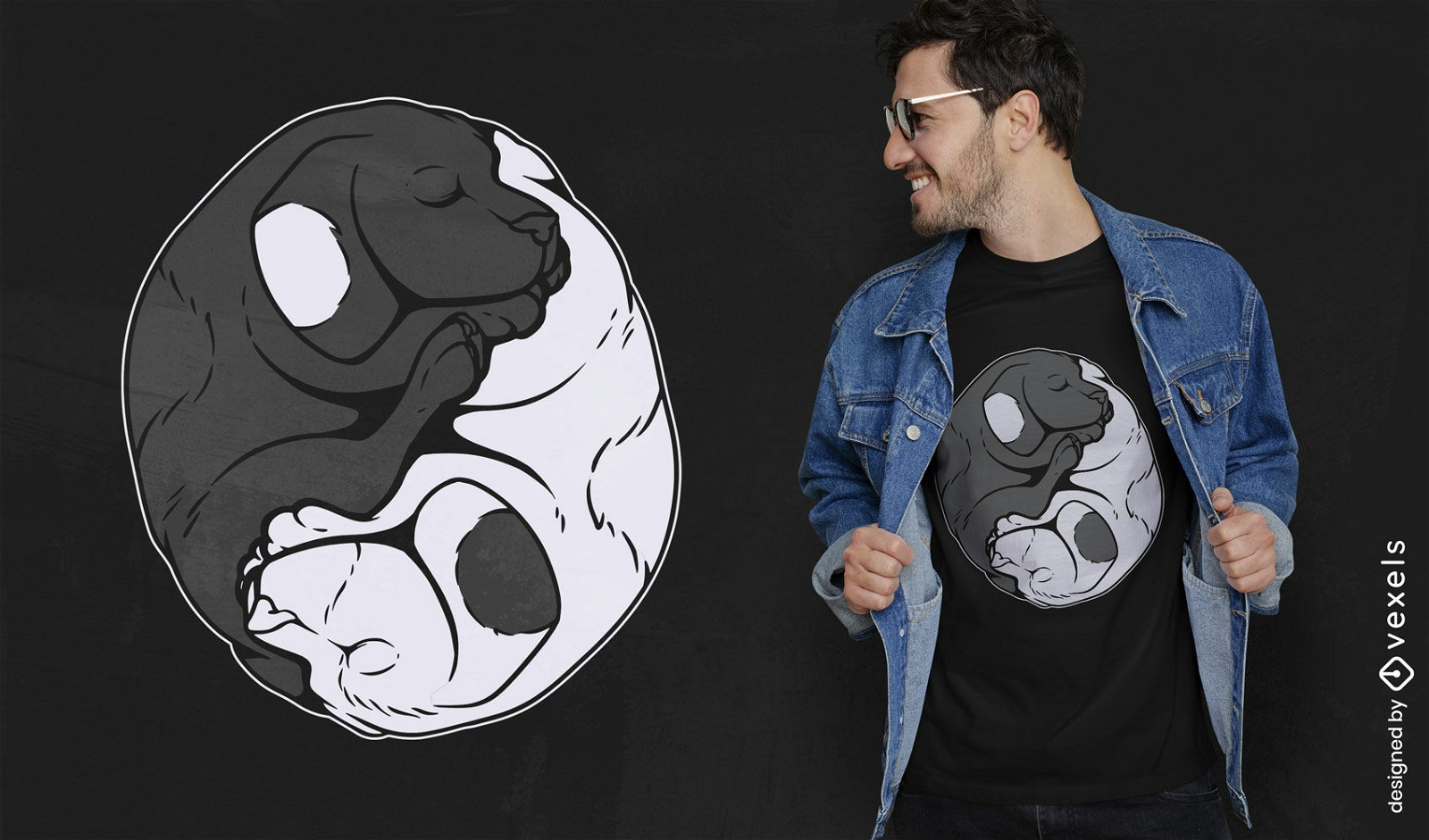 Diseño de camiseta de perros yin yang