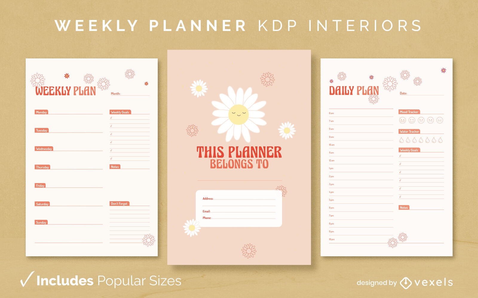 Daisy floral planner Diary Design Template KDP