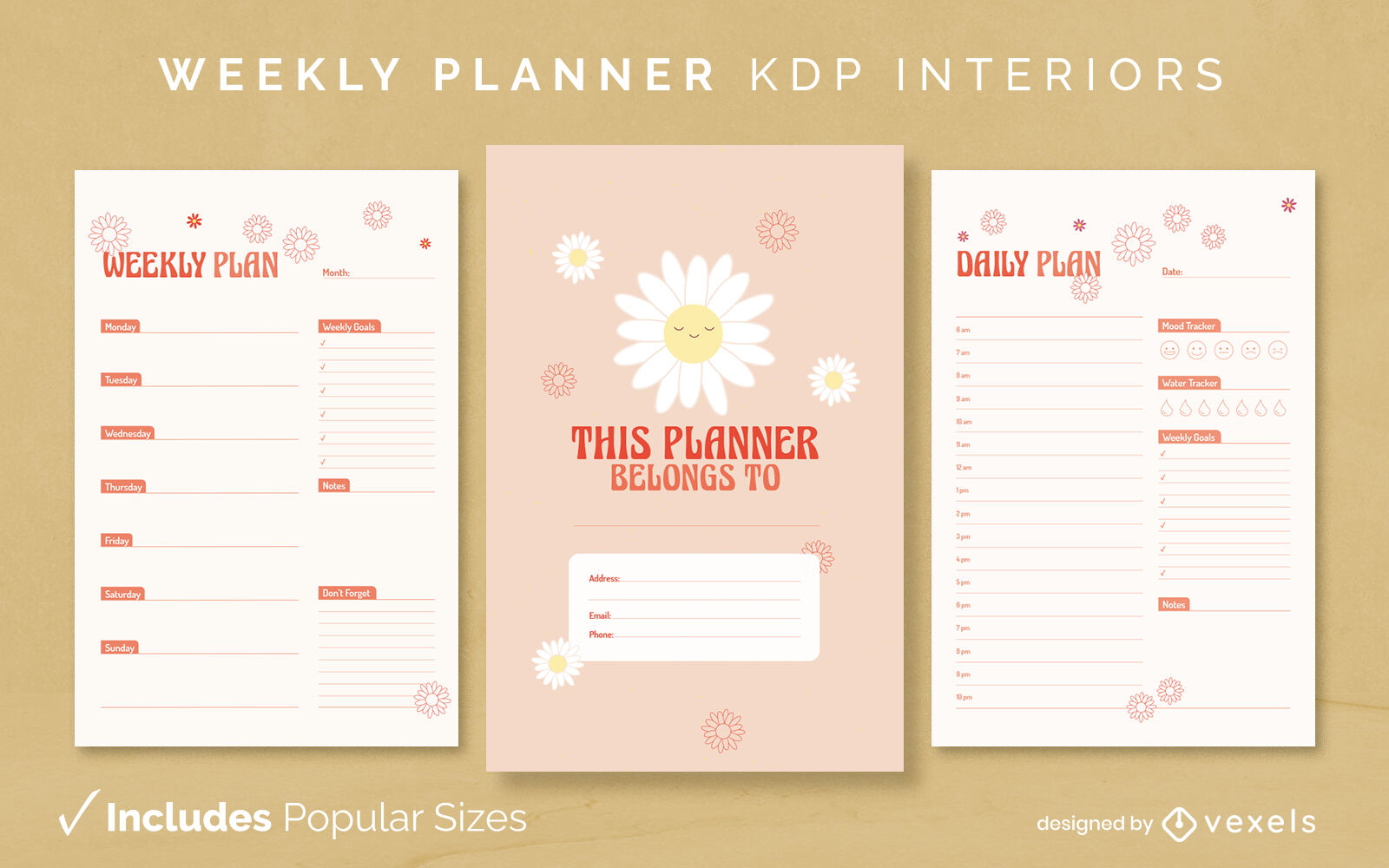 Daisy floral planner Diary Design Template KDP