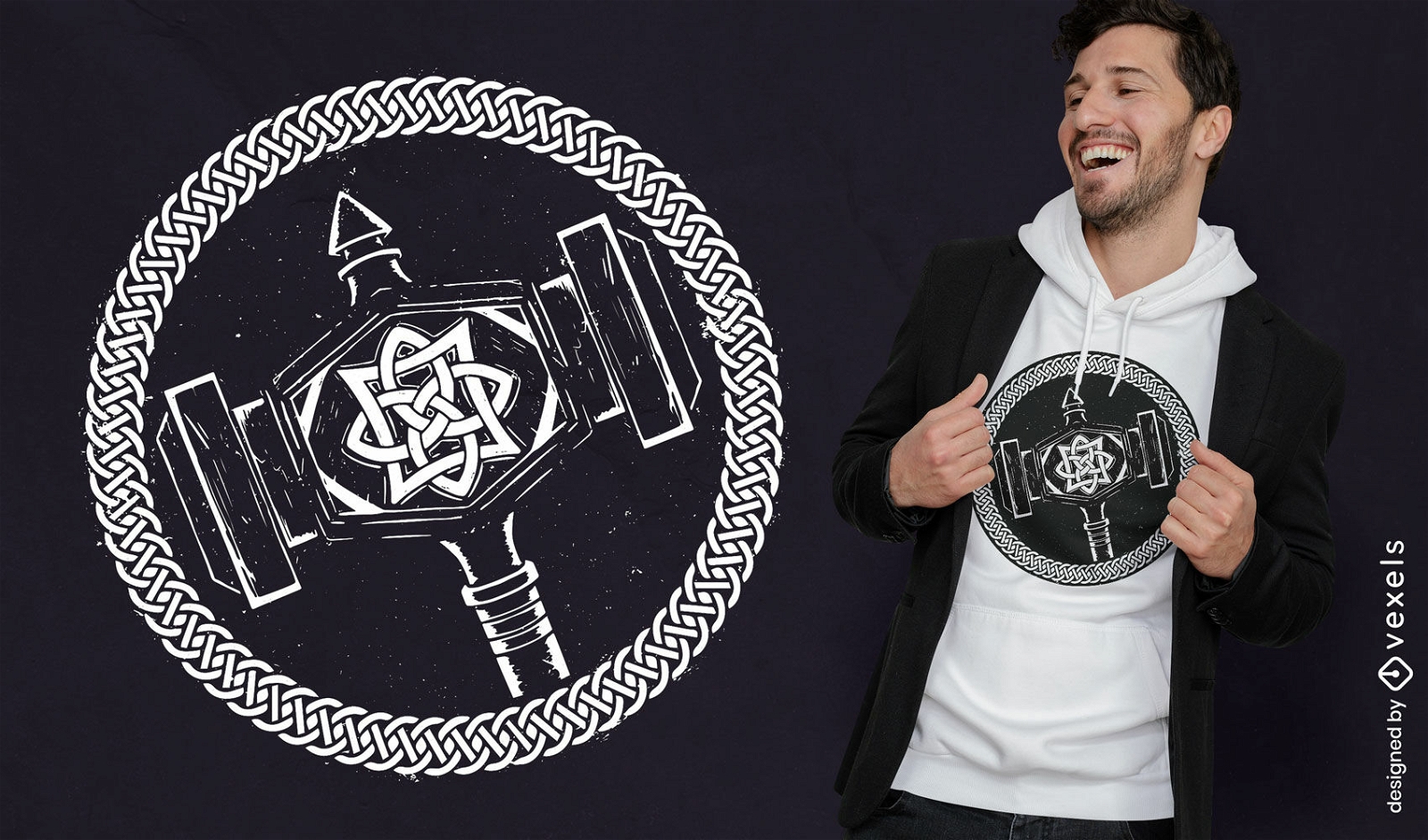 Diseño detallado de camiseta de martillo vikingo