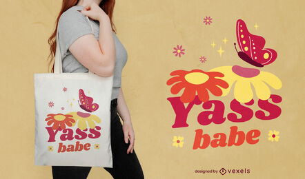 Retro lifestyle floral tote bag design