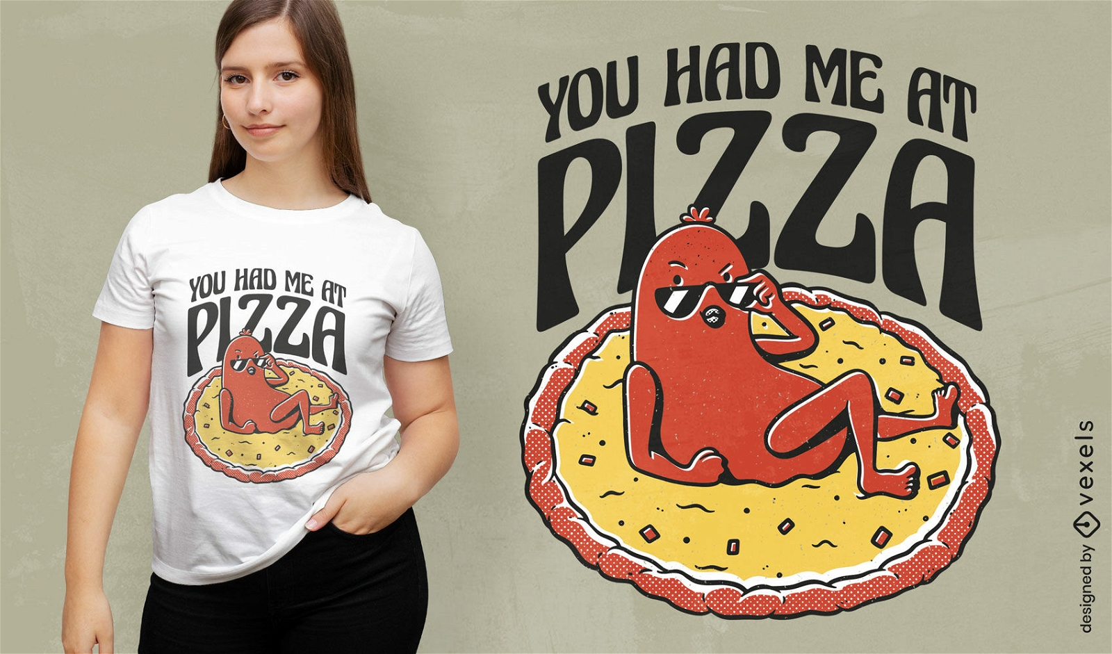 Design de camiseta de desenho animado de pizza de pepperoni