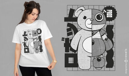 Diseño de camiseta de dibujos animados de tecnología de robot de oso de peluche