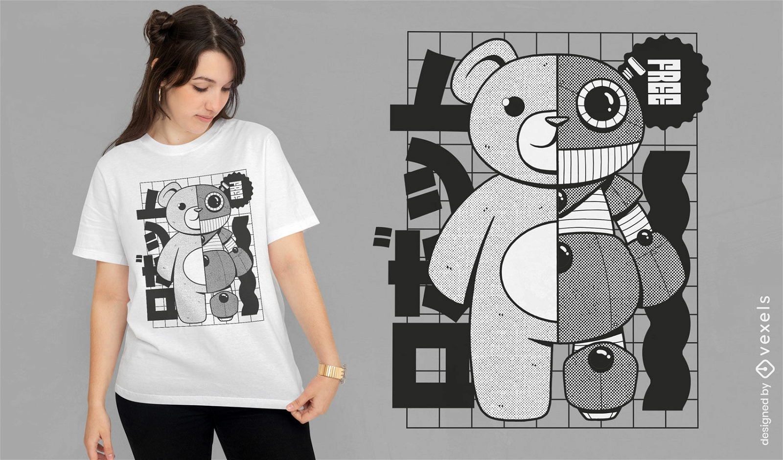 Teddybär-Roboter-Technologie-Cartoon-T-Shirt-Design