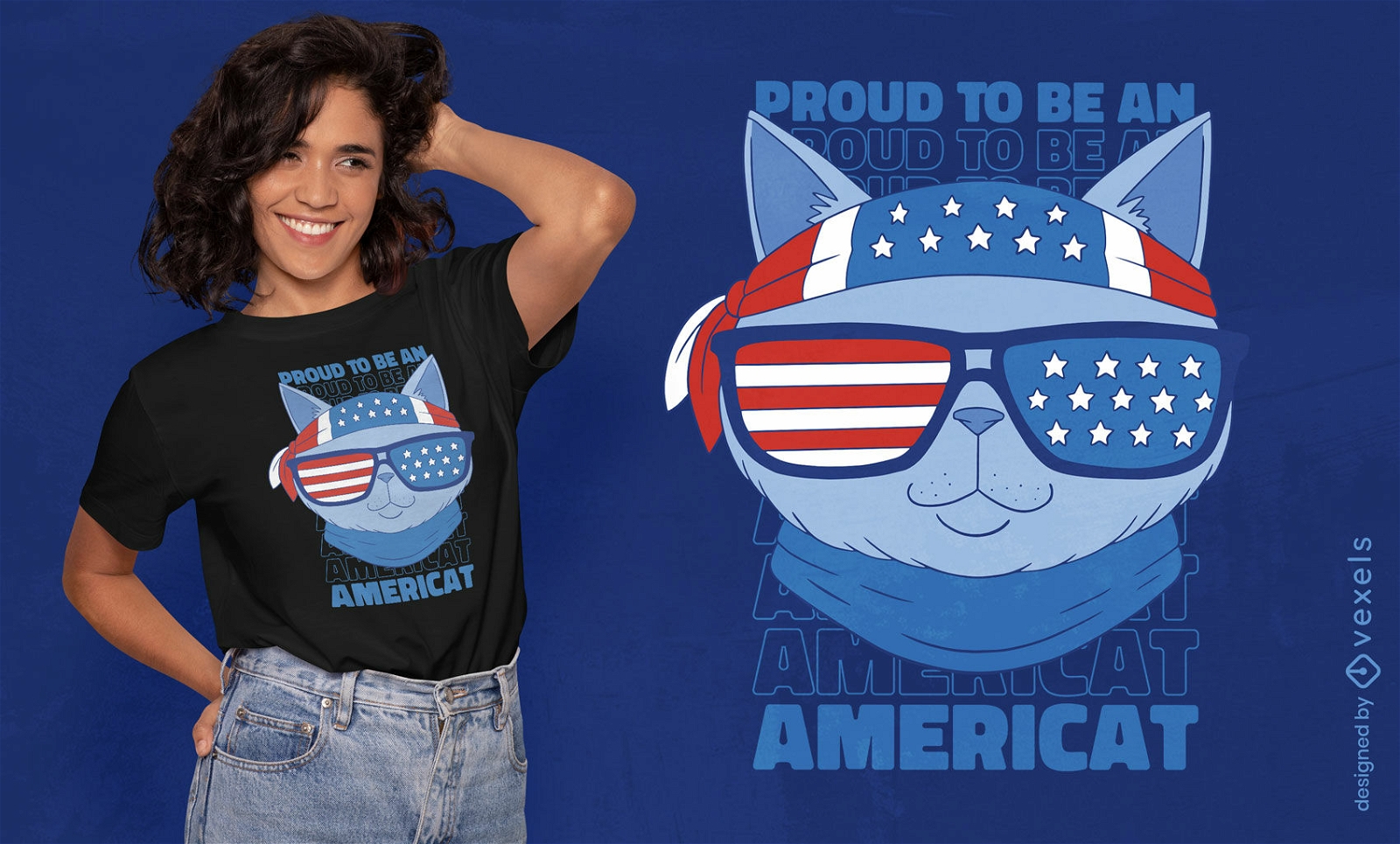 Dise?o de camiseta de gato americano del d?a de la independencia