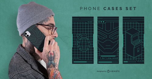 Dark vaporwave gaming phone cases set