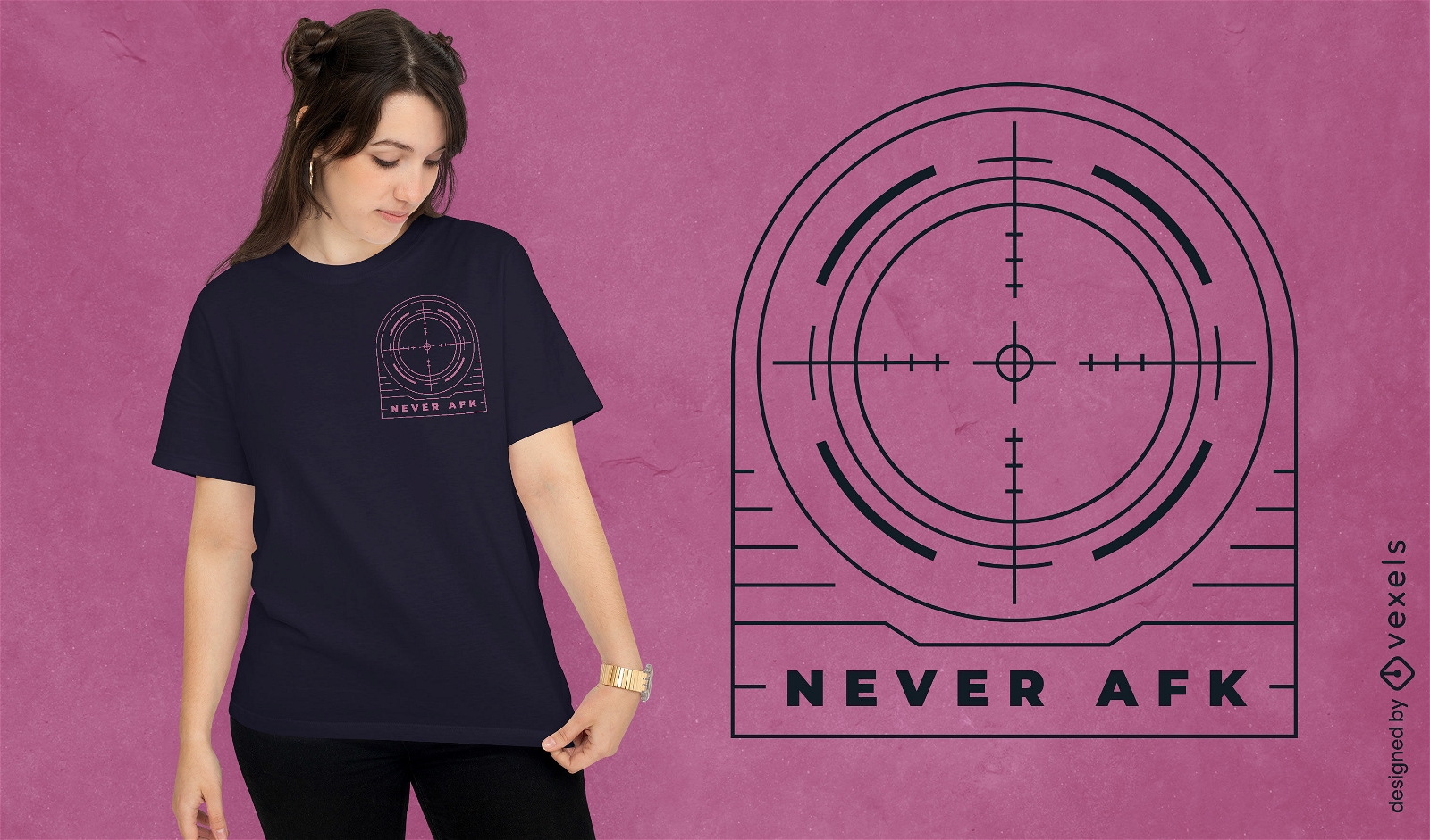 Never AFK gaming design de t-shirt de vis?o de tiro