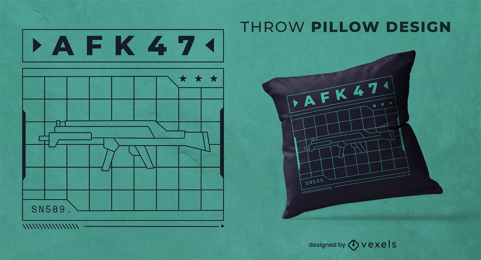 AFK 47 vaporwave gun gaming throw pillow design