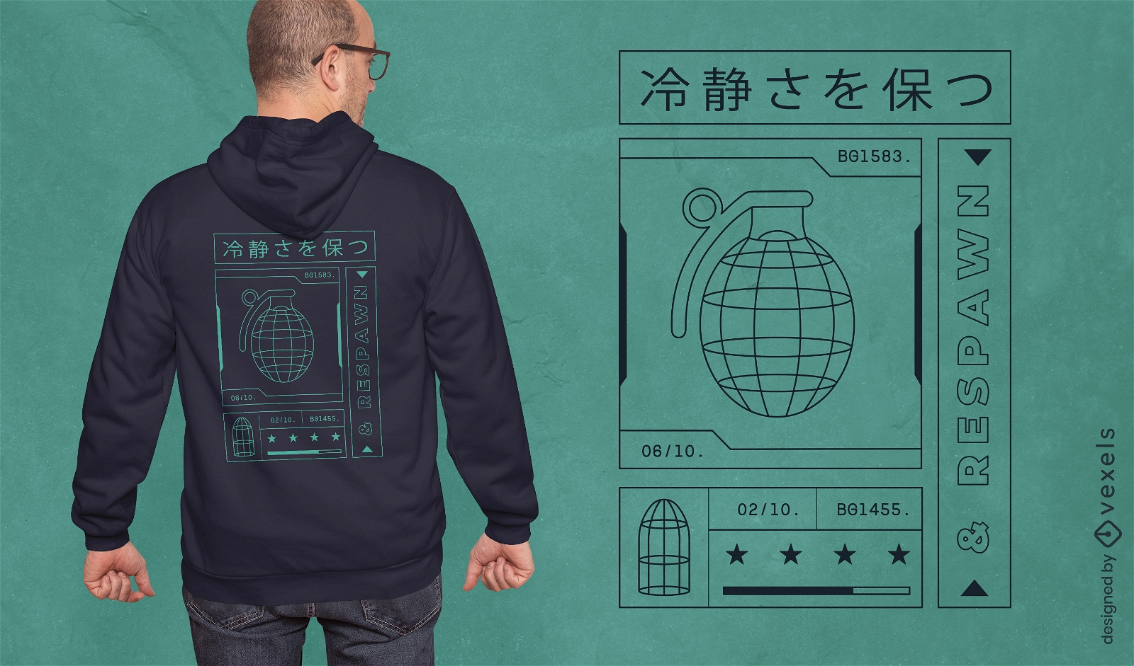 Japanisches Granaten-Gaming-T-Shirt-Design