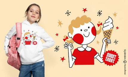 Garota com design de camiseta de sorvete de baunilha