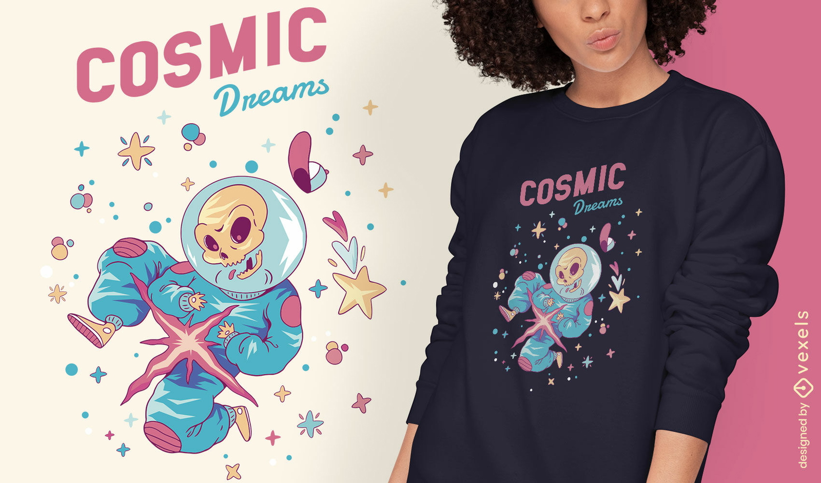 Design de camiseta de caveira de astronauta cósmico