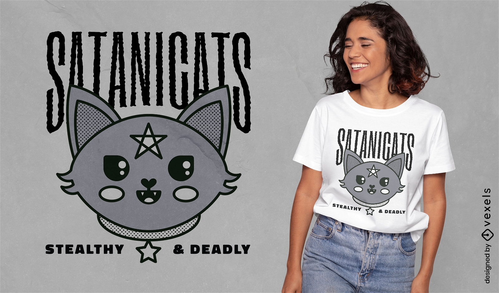 Diseño de camiseta de bruja moderna de gato satánico