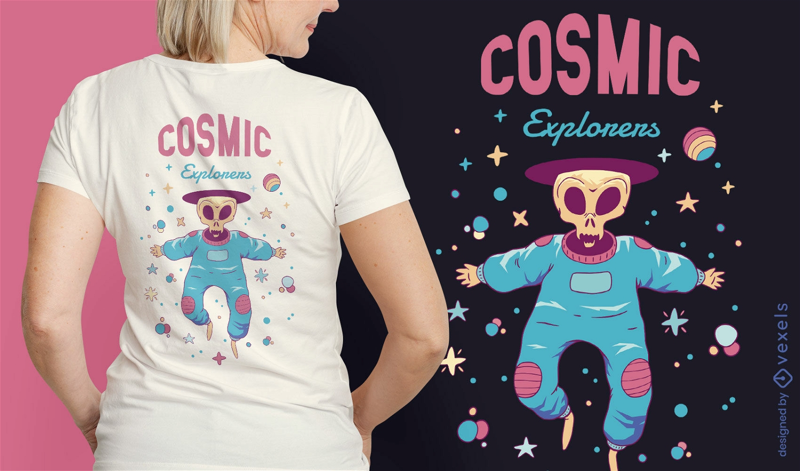 Kosmisches Entdecker-Skelett-T-Shirt-Design