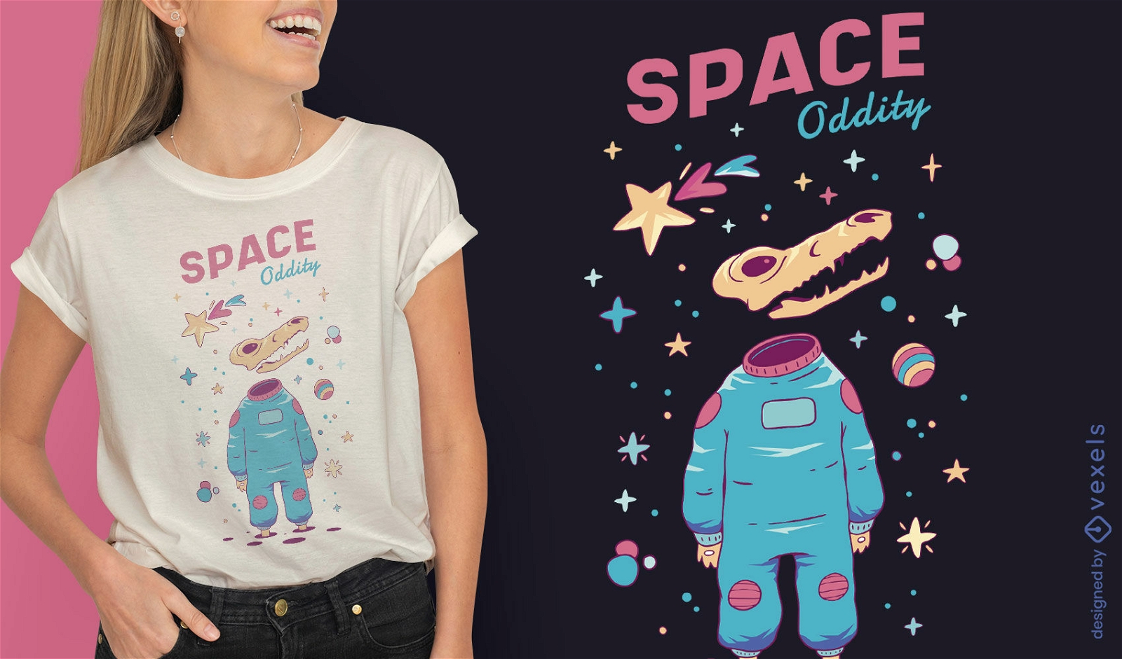 Design de camiseta de astronauta de caveira de esquisitice espacial