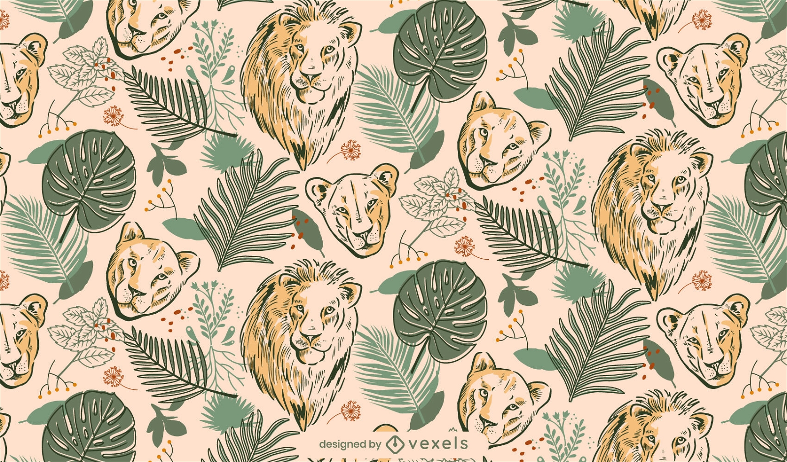 Design de padrão de animais de leões e tigres