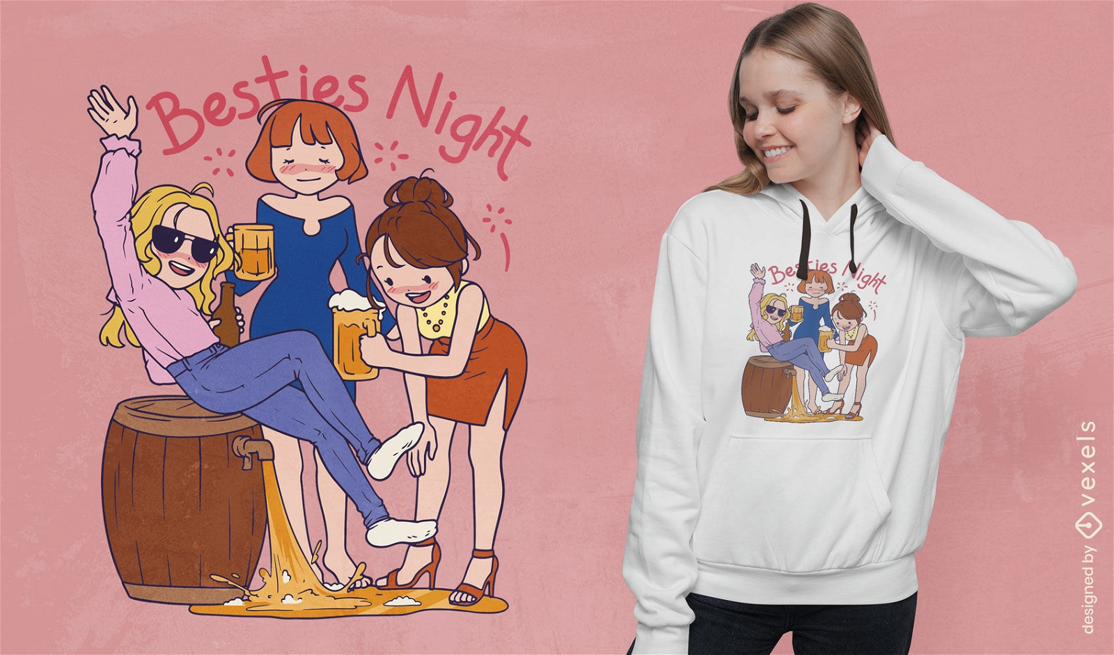 Freundinnen-Nacht-T-Shirt-Design