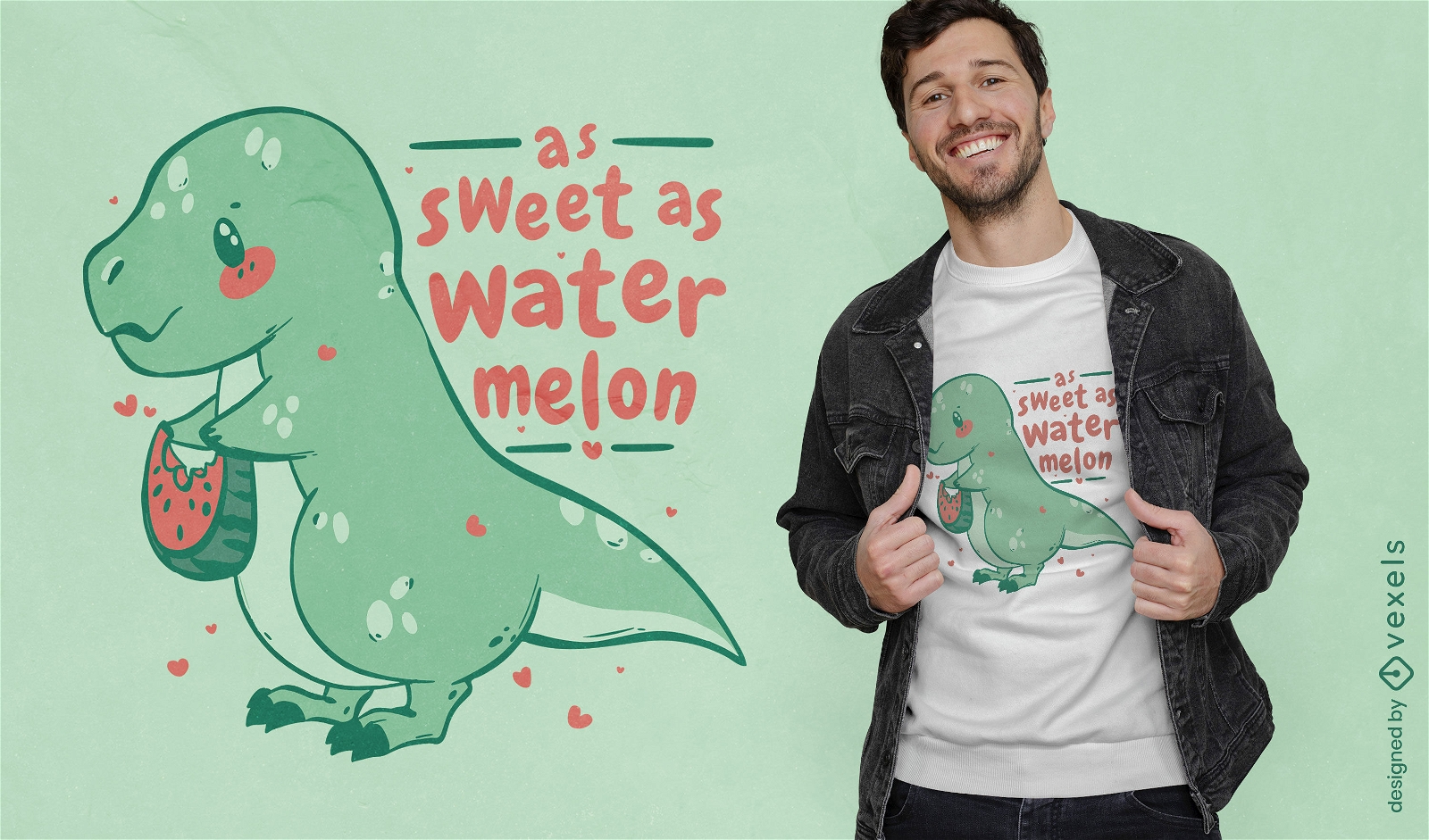 Design de camiseta de desenho animado de melancia t-rex doce