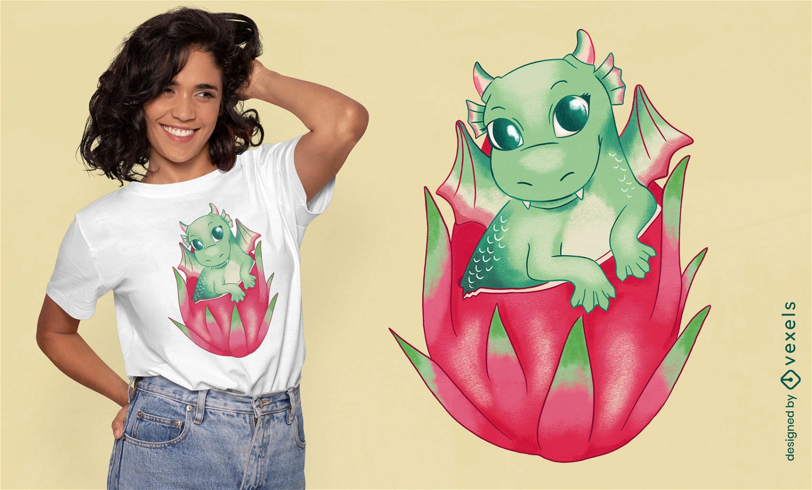 Design de camiseta de fruta do dragão e dragão bebê