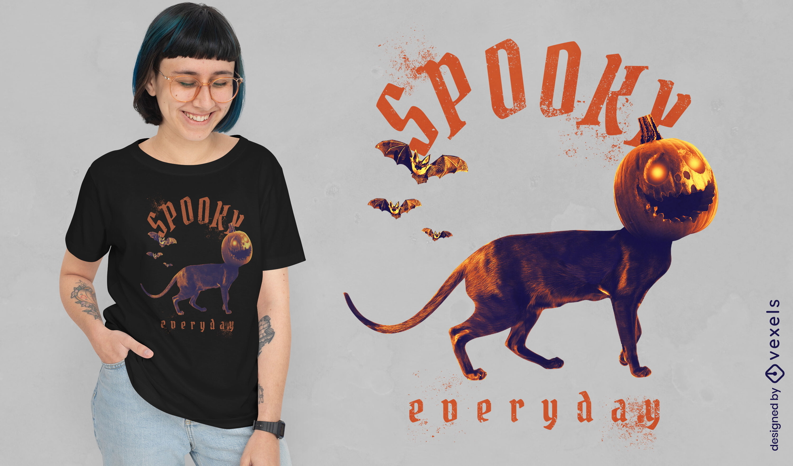 T-shirt assustador de gato de abóbora psd