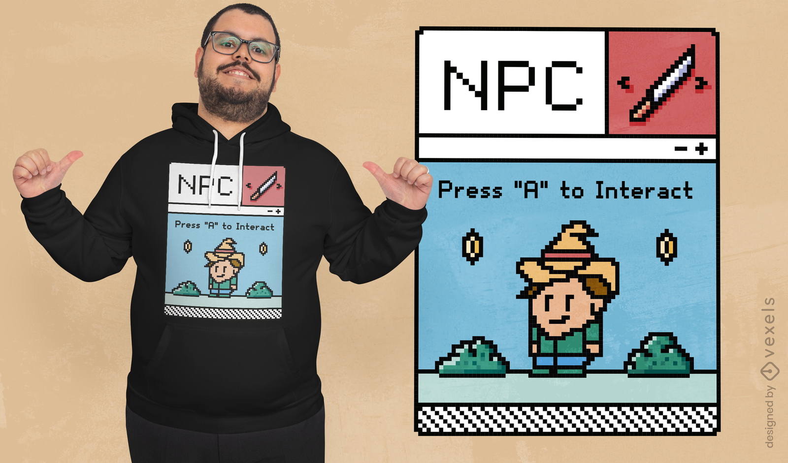 Diseño de camiseta de arte de píxeles de juegos NPC