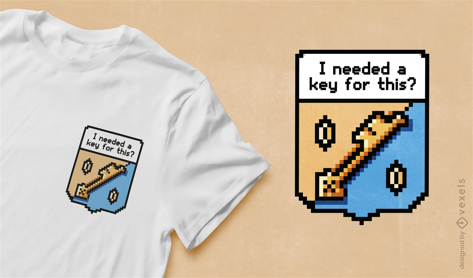 Design de camiseta de pixel art chave de videogame