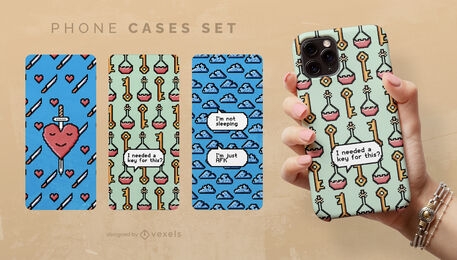 Pixel art gaming phone cases set