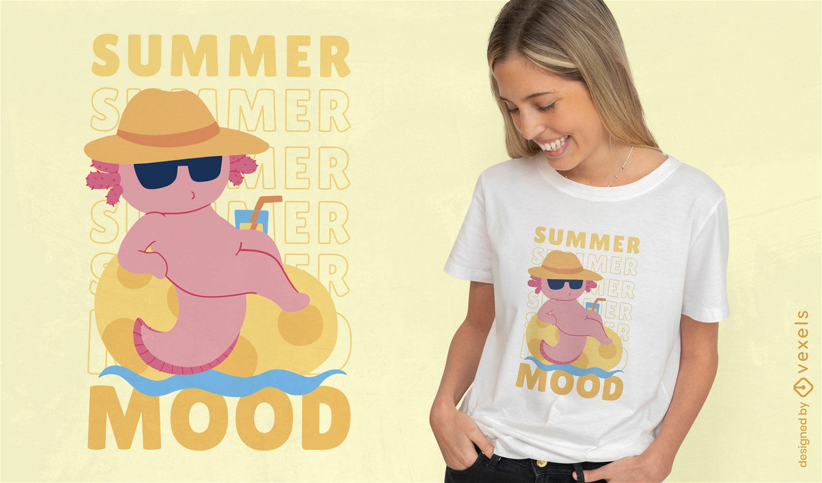 Sommer-Axolotl-Cartoon-T-Shirt-Design