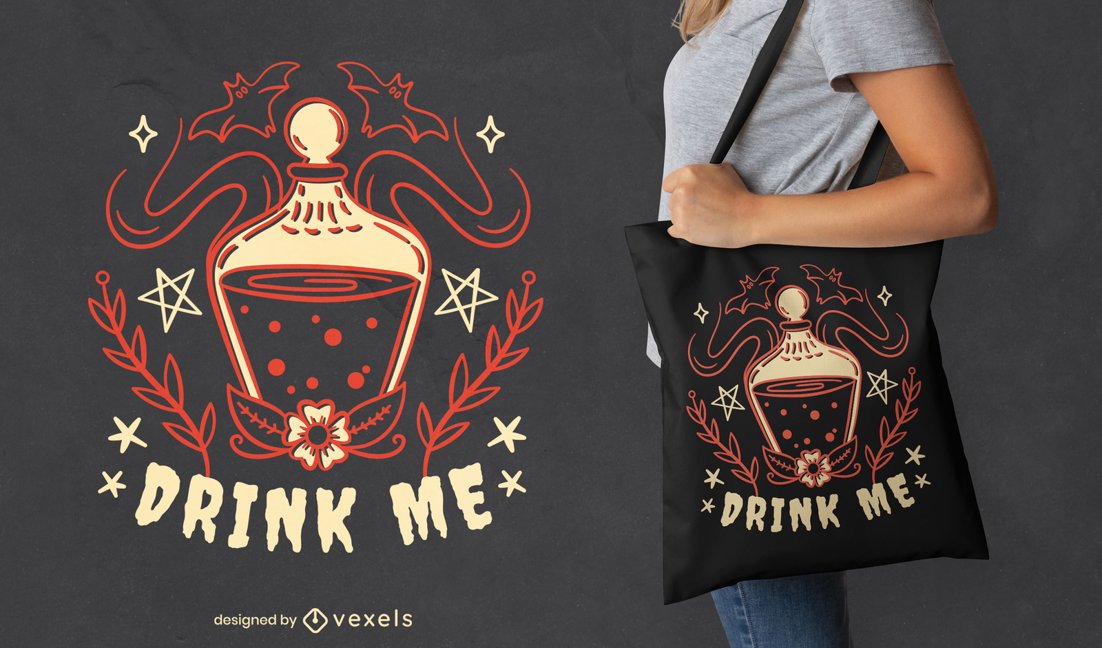 Diseño de bolsa de asas de halloween de poción de bruja