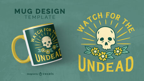 Skull and flowers halloween mug design