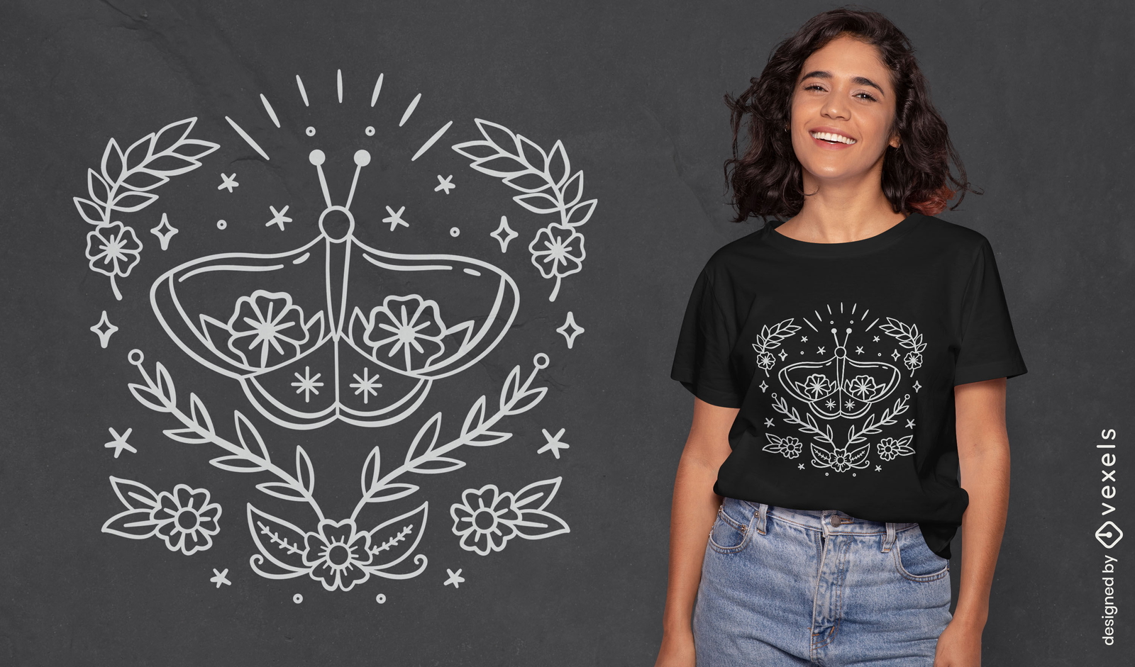 Diseño de camiseta de mariposa bruja mística