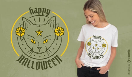 Satanisches Halloween-Hexenkatzen-T-Shirt Design
