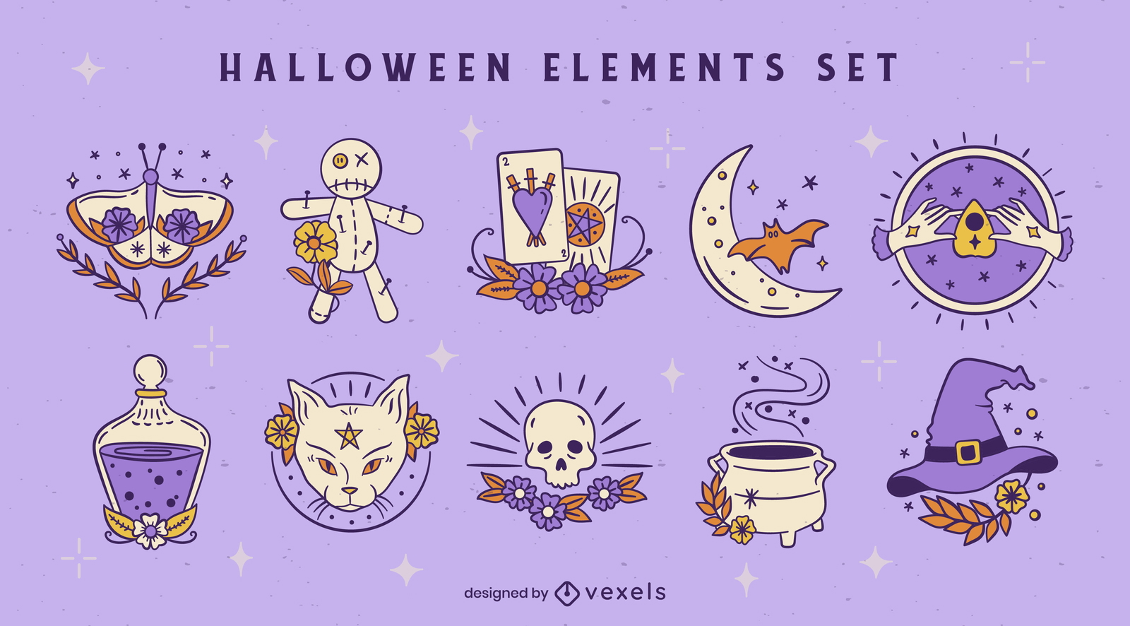 Conjunto de elementos mágicos de férias de Halloween