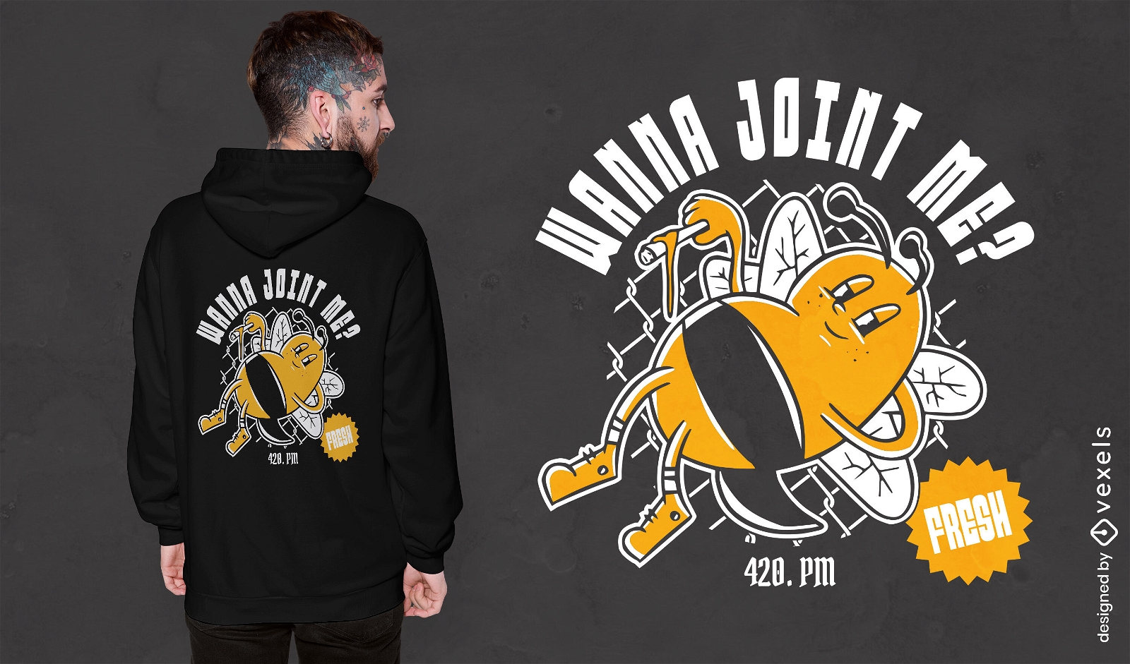 Diseño de camiseta de dibujos animados de abeja de cannabis