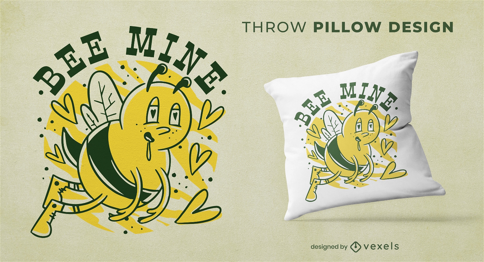 Tired bee retro cartoon throw pillow design