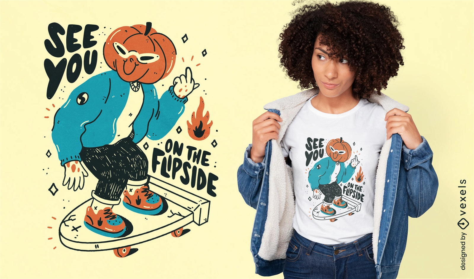 Halloween pumpkin skateboard t-shirt design