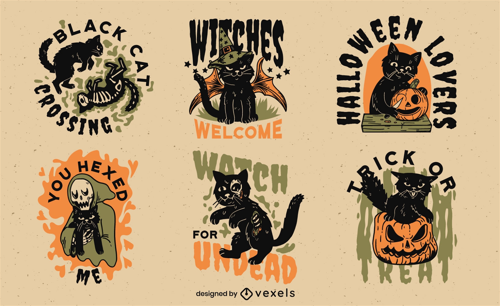 Black cat witch animal halloween set