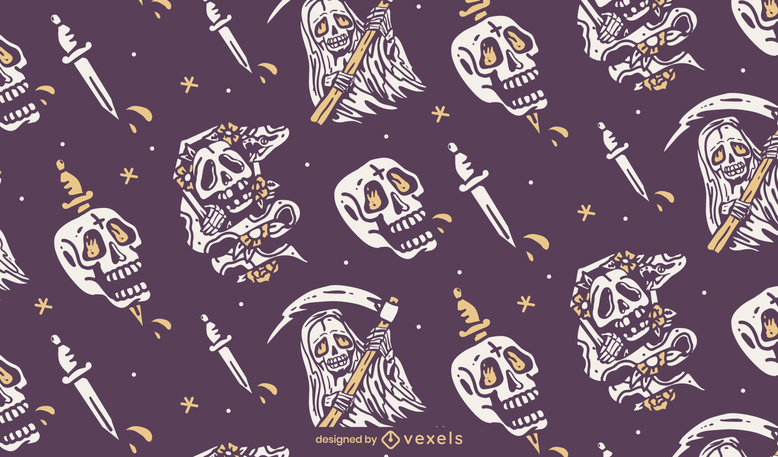 Design de padrão de crânios e esqueletos de Halloween