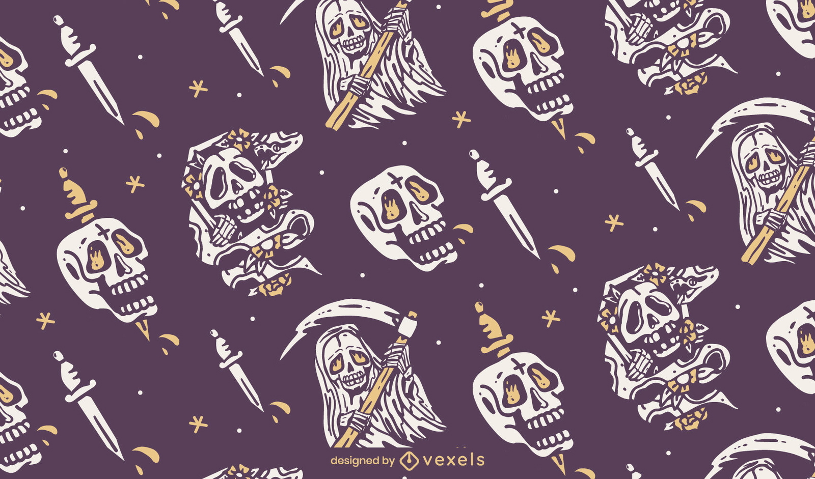 Diseño de patrón de calaveras y esqueletos de Halloween