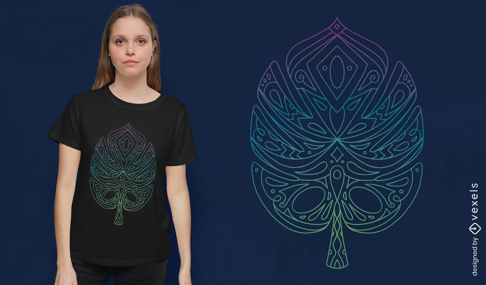 Diseño de camiseta de hoja tribal.