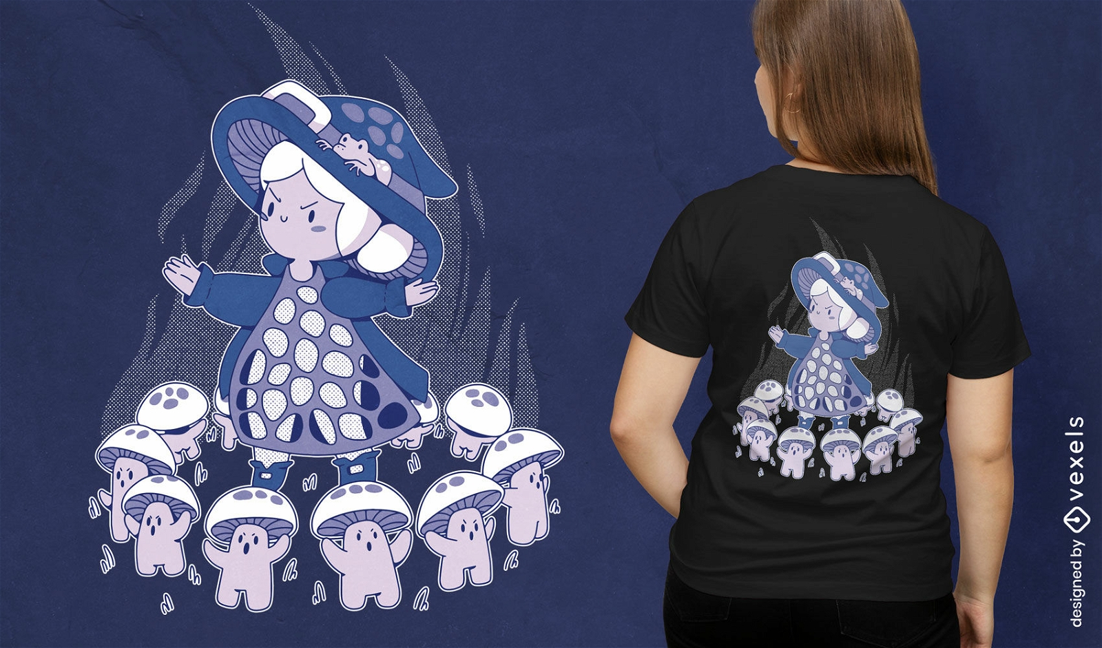 Design de camiseta de bruxa de fungos