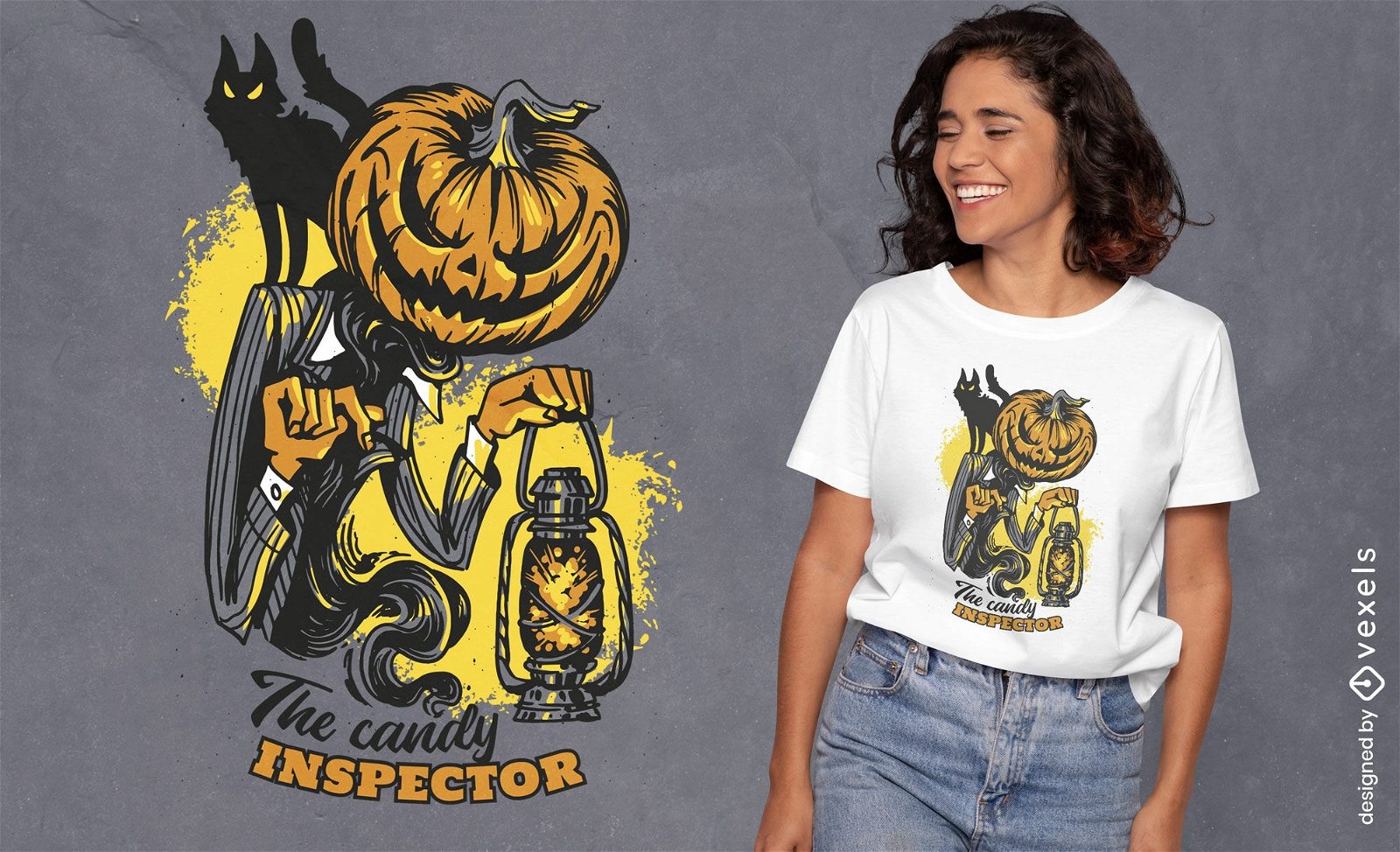 Süßigkeitsinspektor gruseliger Halloween-Kürbis-T - Shirtentwurf