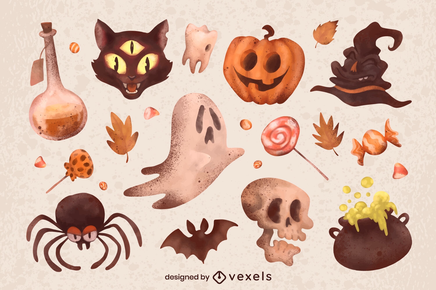 Halloween scary elements watercolor set