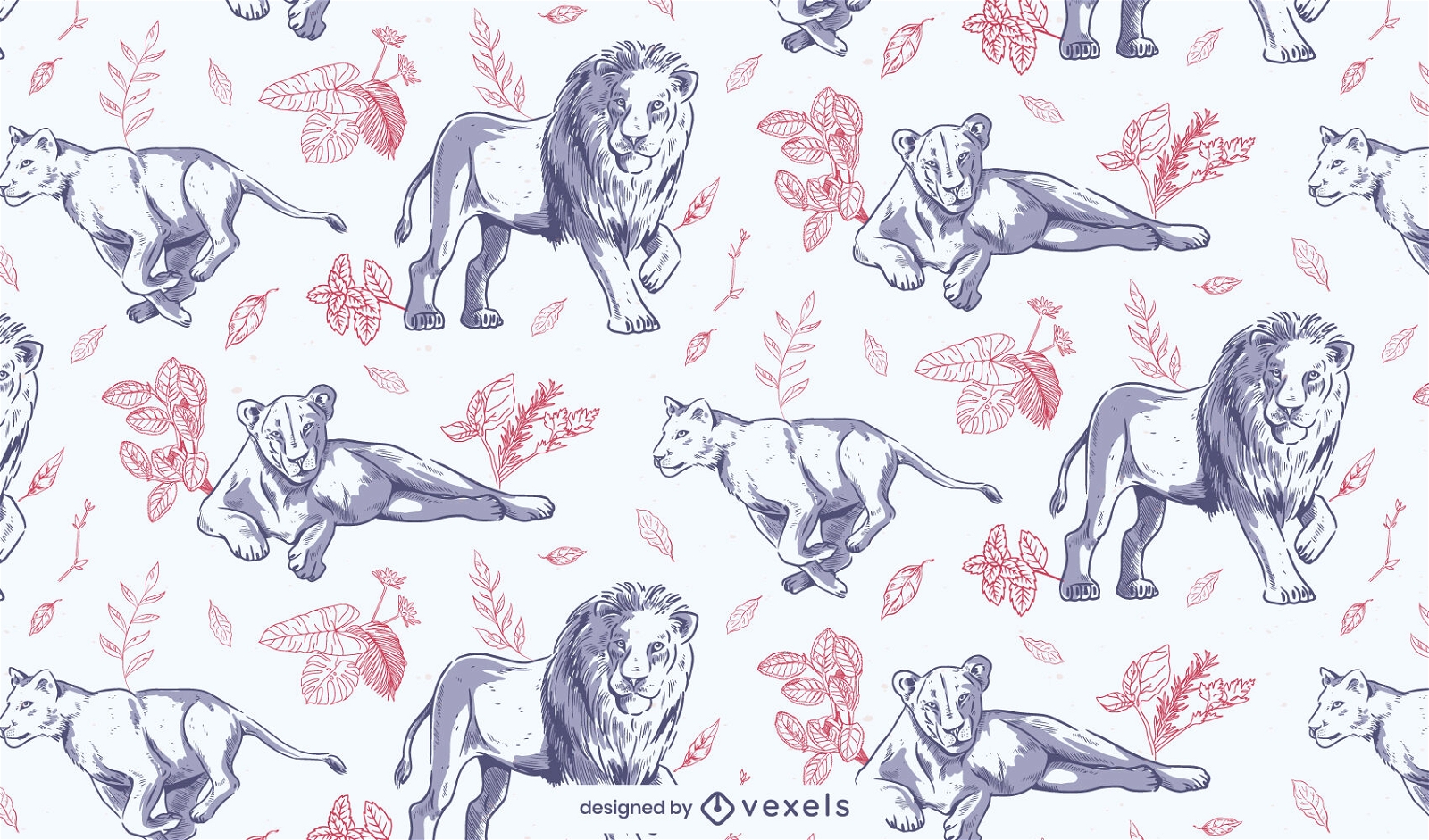 Design de padrão de animais selvagens de leões e tigres